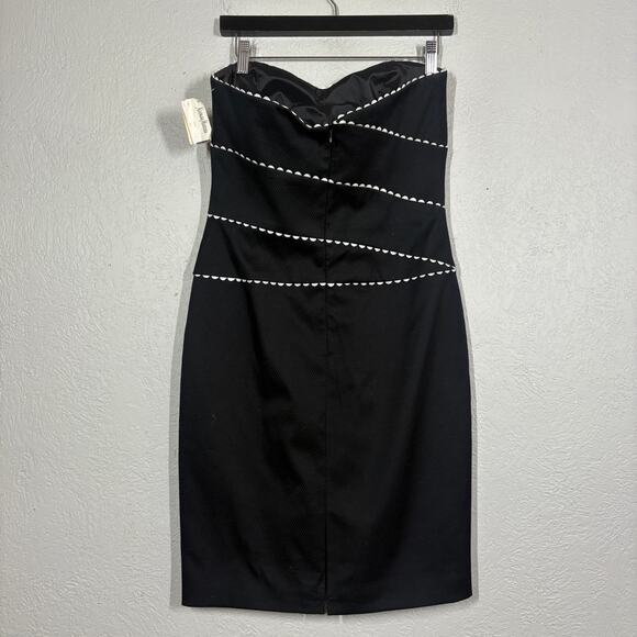 NEW! Kay Unger Strapless Cocktail Dress Offset Scallop Edge Black White - 8 - Picture 5 of 10